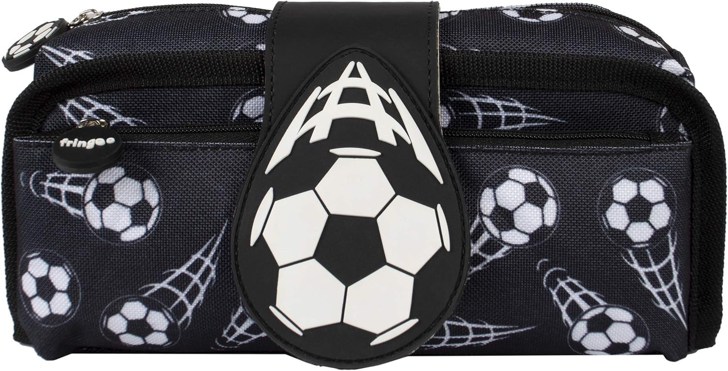 Fringoo - Silicone Patch Kids Pencil Case For Boys, Football Black, 20 x 8 x 5 cm - Image 3
