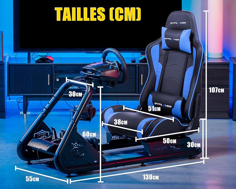 Simulateur de Conduite, Siège de Simulation pour PC avec Haut-Parleurs, Support pour Volant et Pédalier
