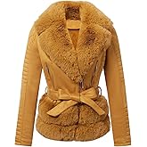 Pallivare Women's Faux Leather Jacket Spring Motor Biker Clothes Outfits Sherpa-Lined Coat with Removable Fur Collar