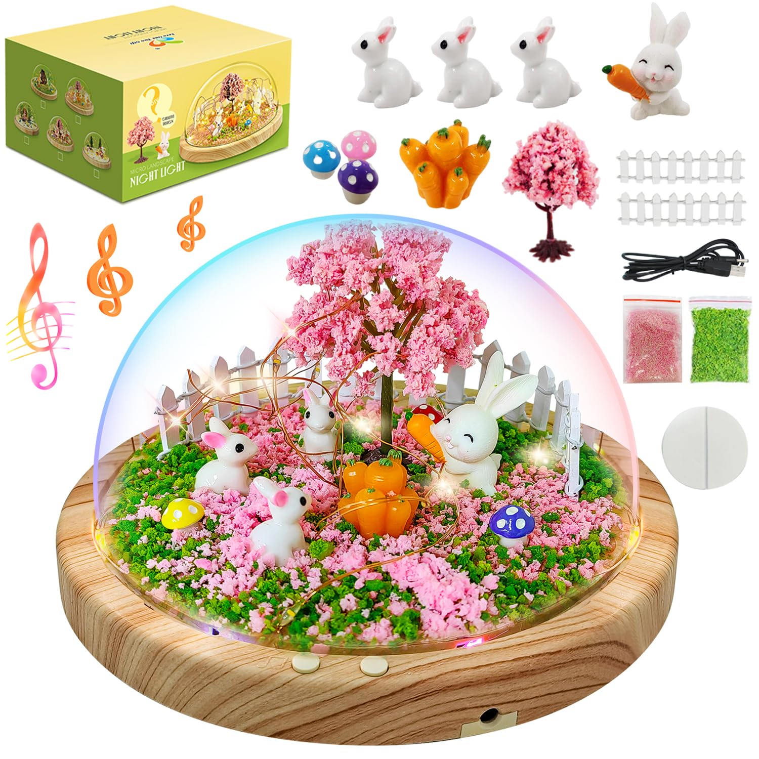 oujilet Make Your Own Night Light with Music, Rabbit DIY Kits for Girls Night Light USB Upgrade Edition Bunny Toys, Arts and Crafts Lamp Project for Girls, Gifts for 4 5 6 7 8 9 10 Year Old Girl