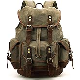 HuaChen Vintage Canvas Leather Backpack: Spacious Durable Rucksack for Men & Women, Perfect for Travel and College Life - M86 Army Green Coffee