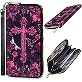 DHYYDSQZ Womens Wallet, PU Leather RFID Cute Wristlet Wallets for Girls Women Ladies Purse Large Credit Card Clutch Purse Card Holder Coin Pocket Travel Wallets with Zipper, God Jesus Christian Cross