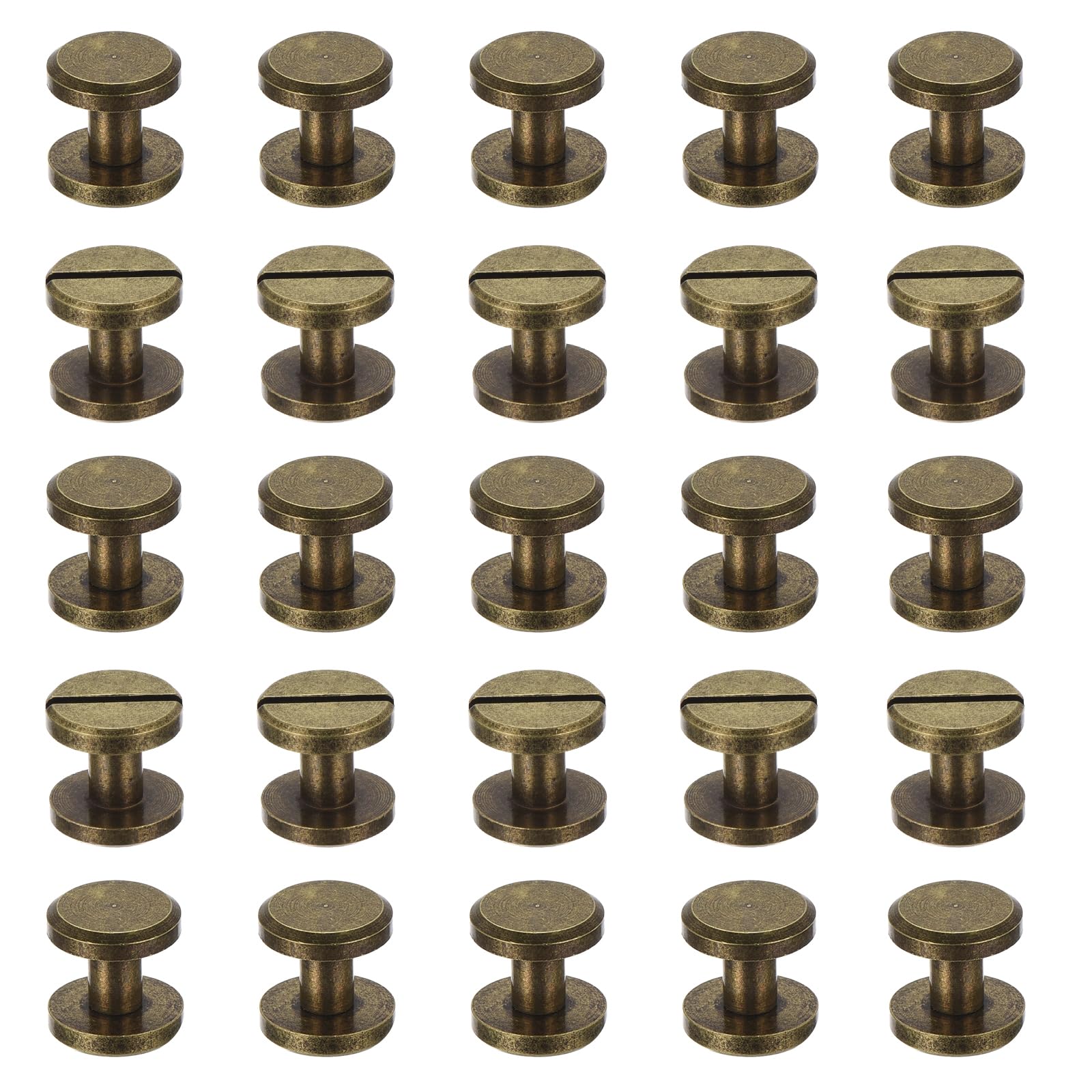 PATIKIL 50 Sets Chicago Screws, 6mm L Chicago Screw Slotted Binding Post Screw Bolts Rivets Brass Fasteners Connectors for Leather Belt Scrapbook Photo Albums, Bronze