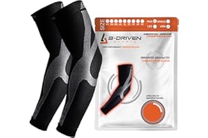 B-Driven Sports Graduated Compression Arm Sleeves, Medical Grade 20-30mmHg, For Baseball, Basketball, and more - 4 Colors