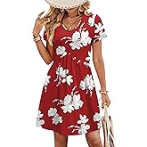 WIHOLL Dresses for Women 2026 Casual Summer V Neck Babydoll Dress Short Sleeve Fashion Beach Vacation Clothes