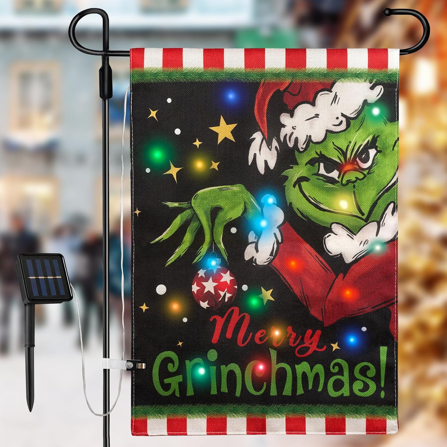 Flags - Lighted Merry Christmas Garden Flag,Led Merry Grinchmas Yard Flag Vertical Double Sided 12.5 x 18 Inch,Seasonal Rustic Flag Decor for Indoor Outdoor Christmas Decorations