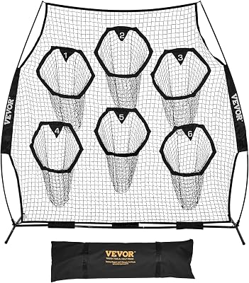 Filet d'entraînement pour Football 274 x 243 cm, Filet de Lancer de Rugby avec 6 Poches pour cibles, sans nœuds, Sangles et étui de Transport Inclus, pour améliorer la précision de Lancer, Noir