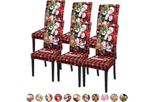 DREAHOTEXTIL Christmas Chair Covers for Dining Chairs, Dining Room Chair Covers Set of 6, Stretch Parsons Chair Slipcovers, Removable Washable kitchen Chair Cover for Home Hotel Banquet Holiday Decoration