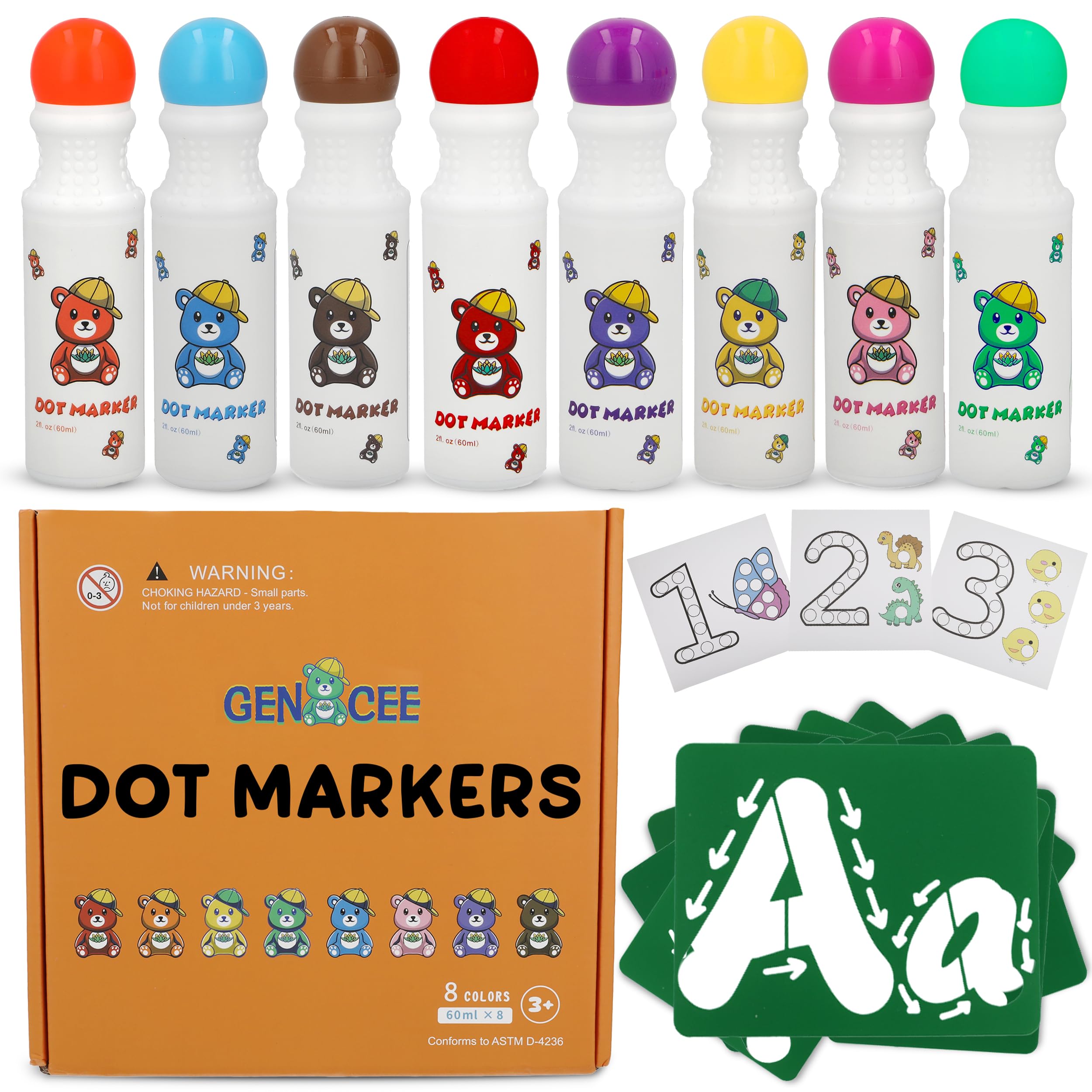 Photo 1 of Gen Cee 8 Washable Non-Toxic Dot Art Marker for Children Early Education, Fun Art Bingo Daubers Supplies with Alphabet Stencils and Activity Sheets