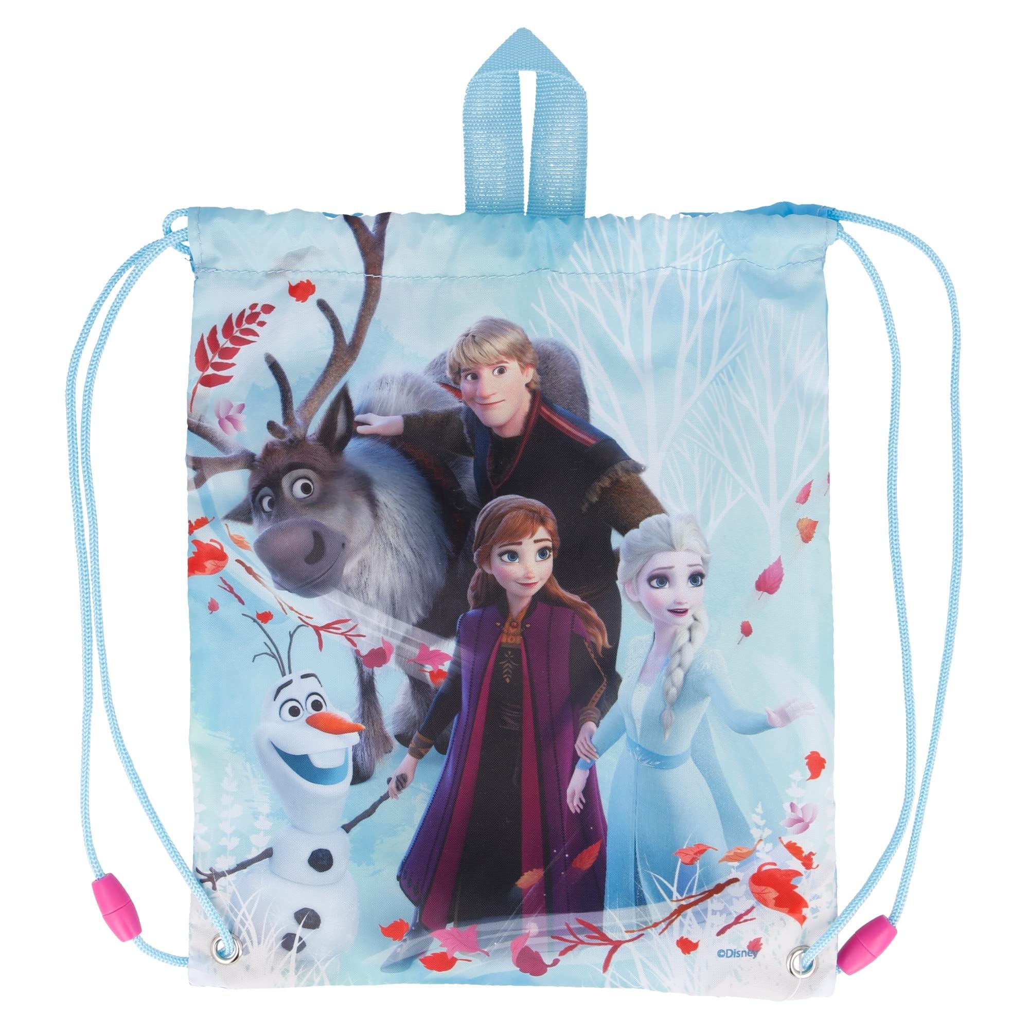 Stor Frozen II Drawstring Lunch Bag For Kids, Fabric Bag With Handles And Drawstring Closure Ideal For Carrying Snacks, Clothes, or Anything else For Travel