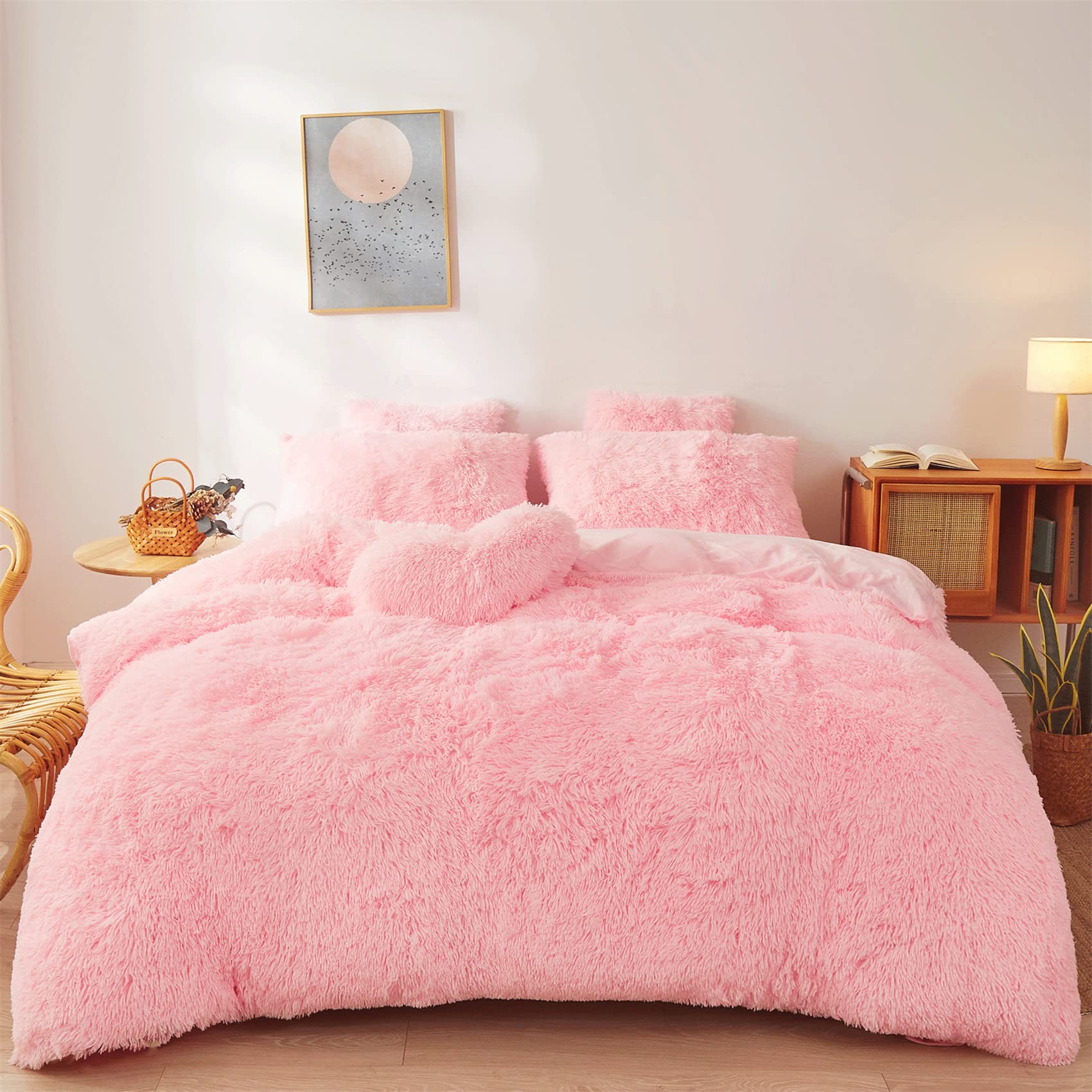 Photo 1 of Fluffy comforters Cover Twin Size - Ultra Soft Plush Pink Bedding Sets 2 Pieces (1 Faux Fur Comforter Cover + 1 Fuzzy Pillow case) Girls Shaggy Pink Twin Bed Set (Light Pink, Twin)