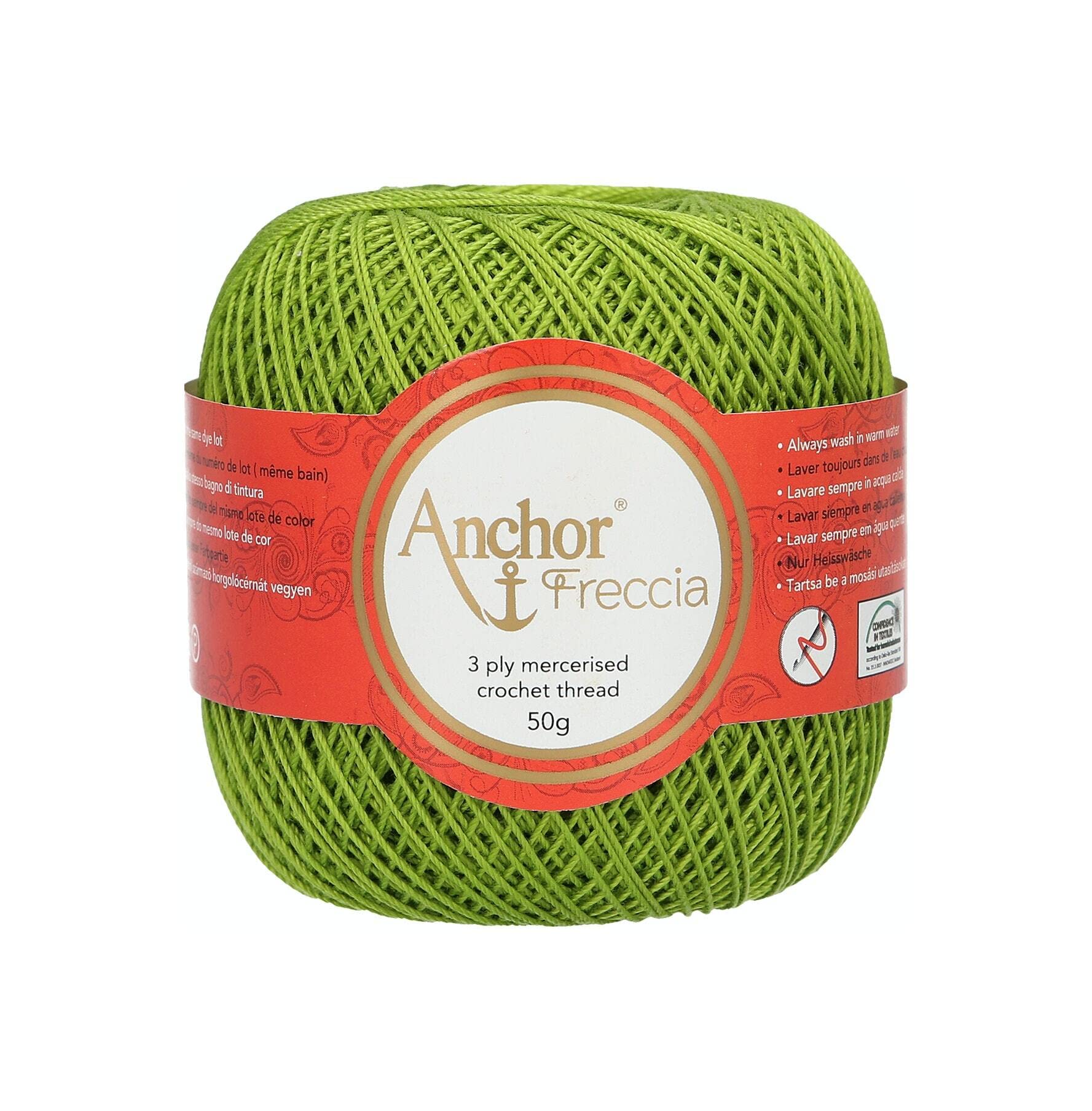 Anchor Freccia 12 Gauge 100% Cotton Crochet Yarn, Cotton, 00255 Green, Green
