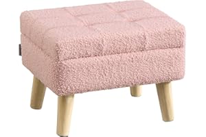 SONGMICS Storage Ottoman, Foot Stool, Ottoman with Padded Seat, Foot Rest with Wood Legs, Small Table, for Hallway, Living Ro