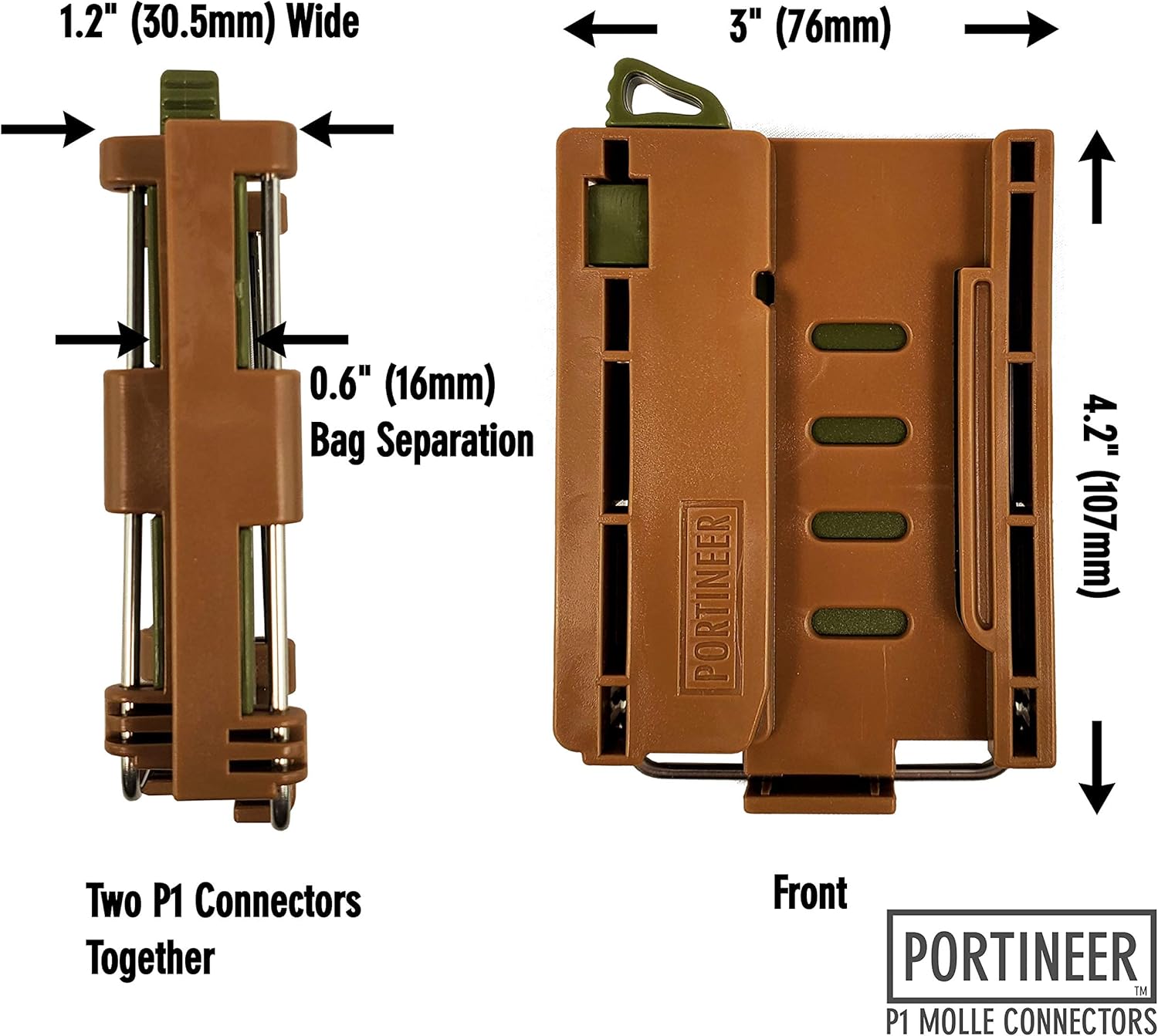 PORTINEER P1 MOLLE Quick Connector Clip for Tactical Gear Ideal for MOLLE Accessories, Tactical Bag, MOLLE Attachments, MOLLE Clip for Any MOLLE Strap System 2 Connector Pair : Sports & Outdoors