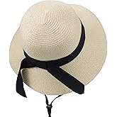 Girls Wide-Brim Straw Sun-Hat for Summer Beach with Bow