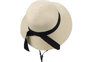EOHAK Girls Wide-Brim Straw Sun-Hat for Summer Beach with Bow