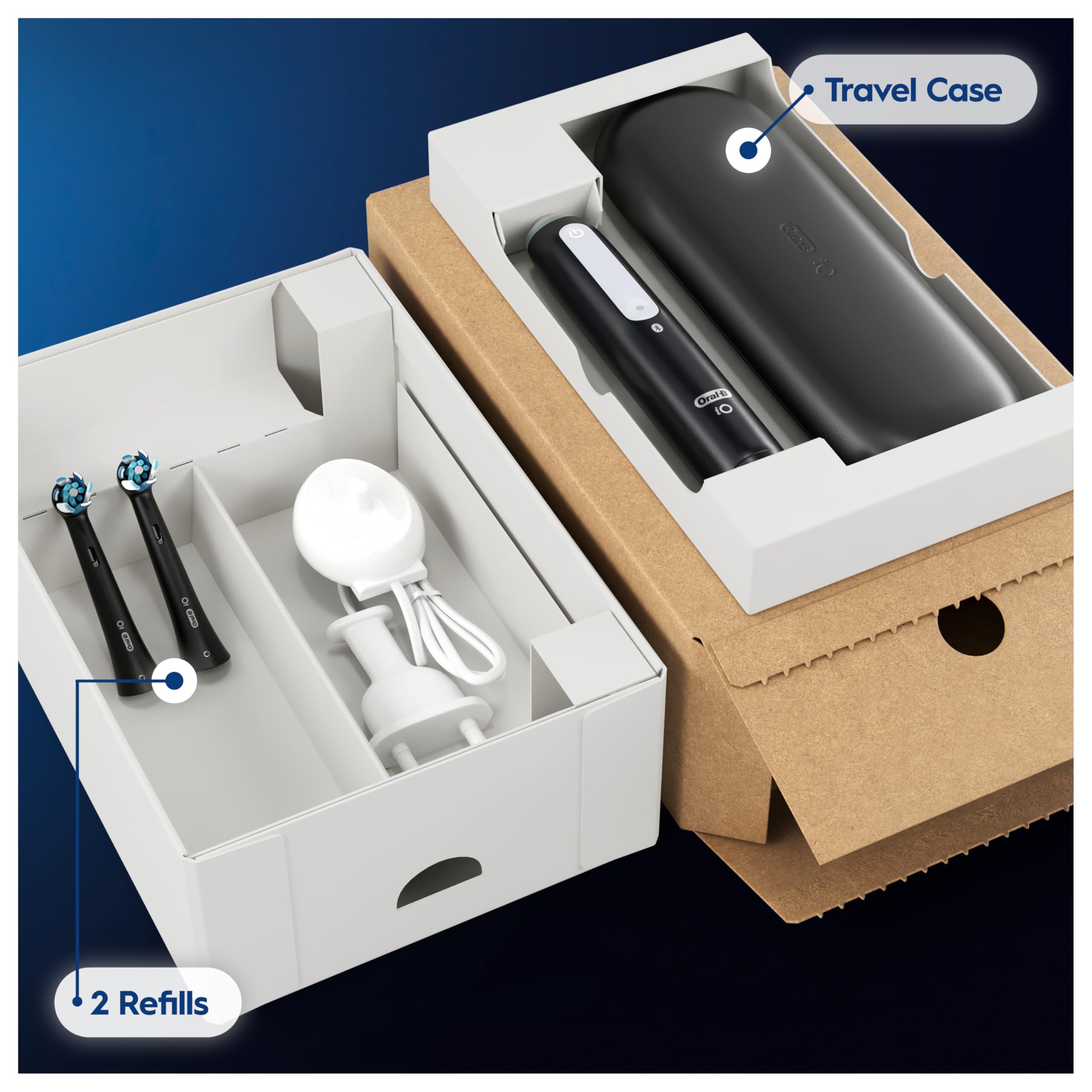 Oral-B iO3 Electric Toothbrush, 2 Toothbrush Heads, Pressure Sensor, Toothbrush for Adults with Travel Case, Gift Ideas for Him/Her, Matt Black, UK 2 pin plug