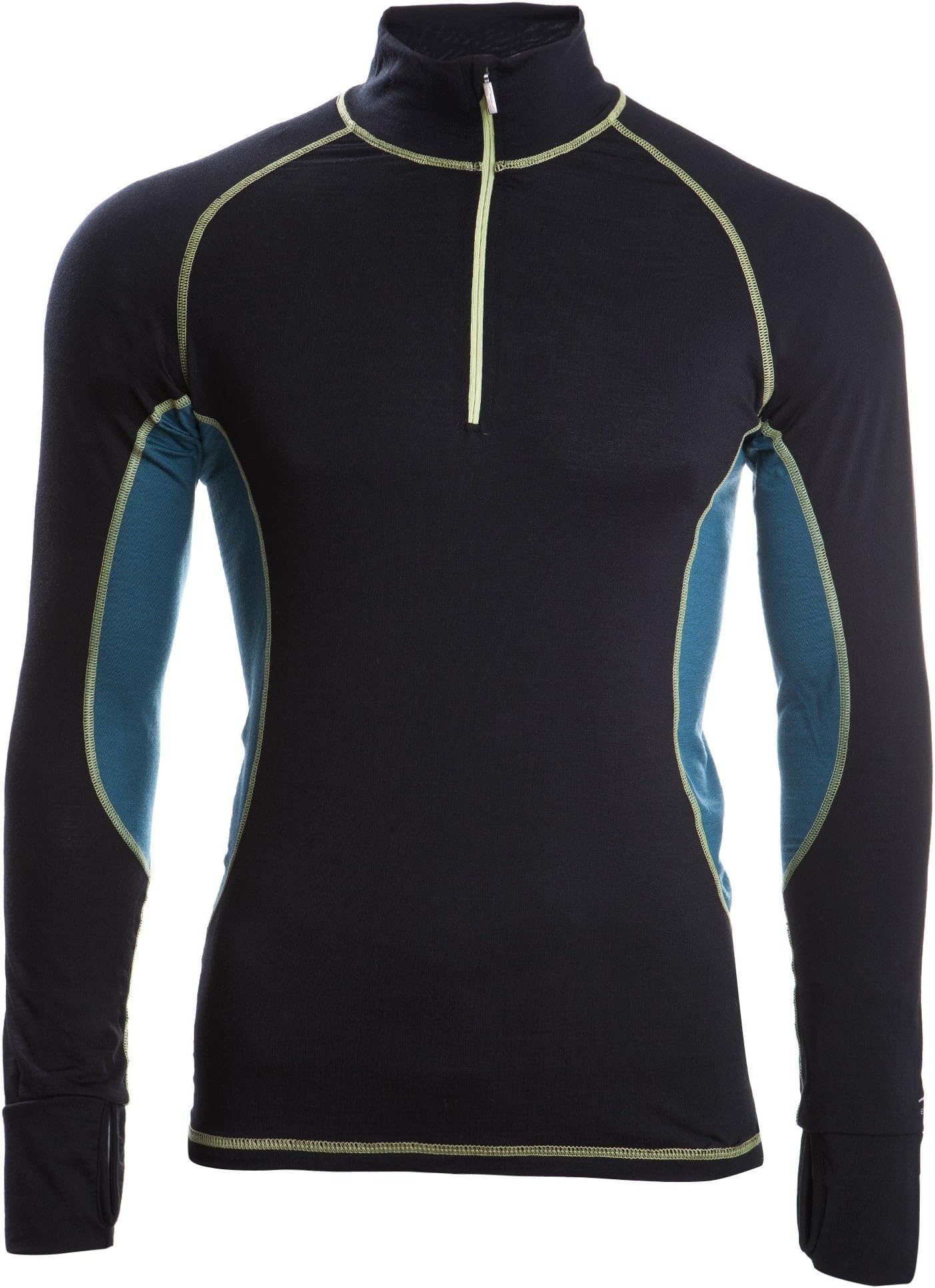 Engel Sports Men's Running Shirt w/Zip Long Sleeve Organic Merino Wool/Silk Made in Germany (X-Large, Black/Hydro)