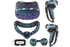 Relohas VR Accessories for Oculus Quest 2, Silicone Set for Meta Quest 2, Include Controller Grip Leather Cover, VR Shell Cover, Face Cover, Lens Cover and 10PCS Disposable Eye Cover(Magical)