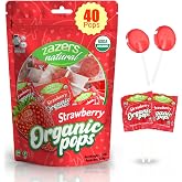 Organic Strawberry Lollipops - Dye Free, Top 9 Allergen Free, Bulk, Kosher | 40 individually wrapped pops. USDA Organic, Non-GMO, vegan, top 9 allergen-free. No artificial dyes or colors.