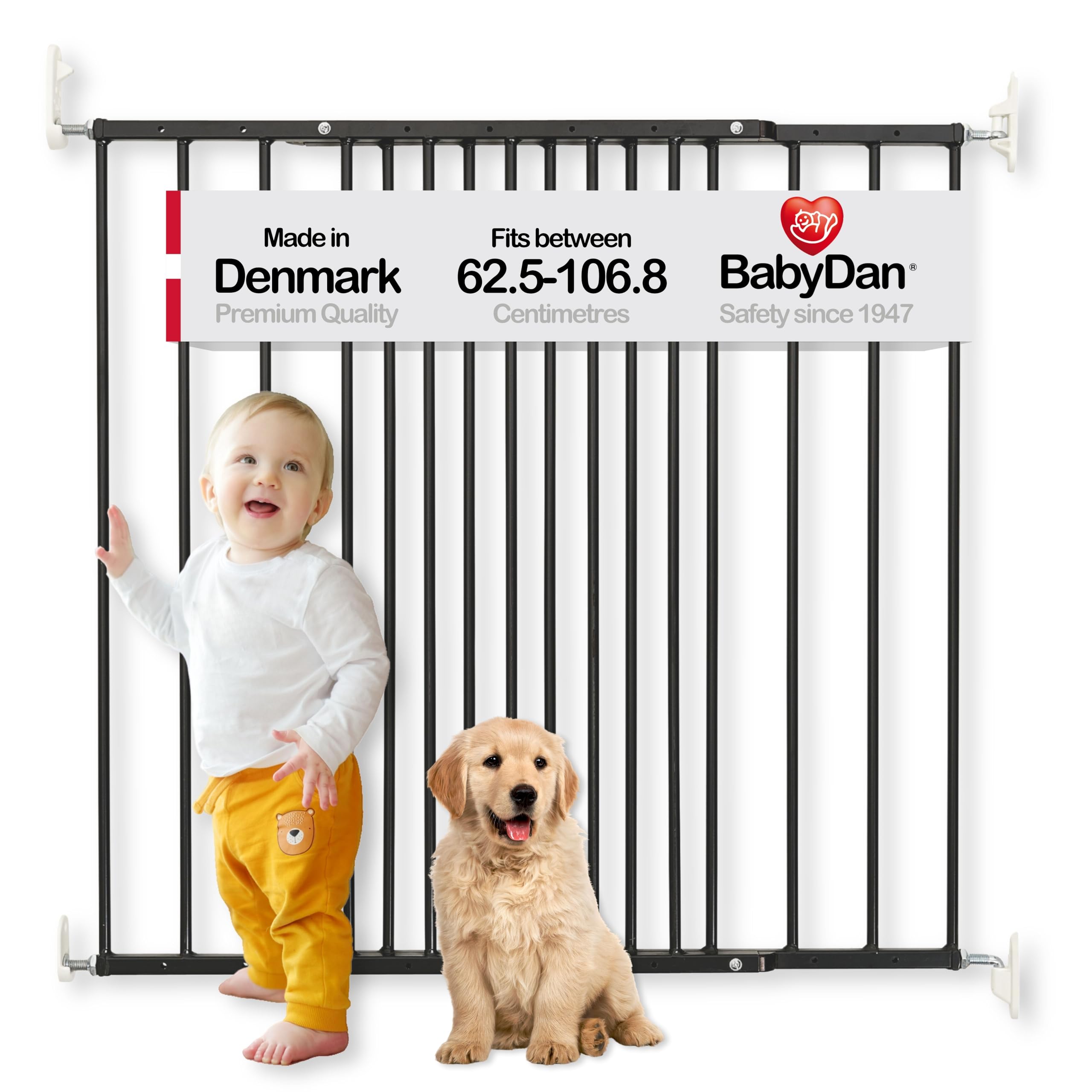 BabyDan MultiDan, 62.5-106.8 cm, Extendable Stair Gate/Baby Gate/Safety Gate, Metal, Black, Made in Denmark - (Pet Gate/Dog gate)