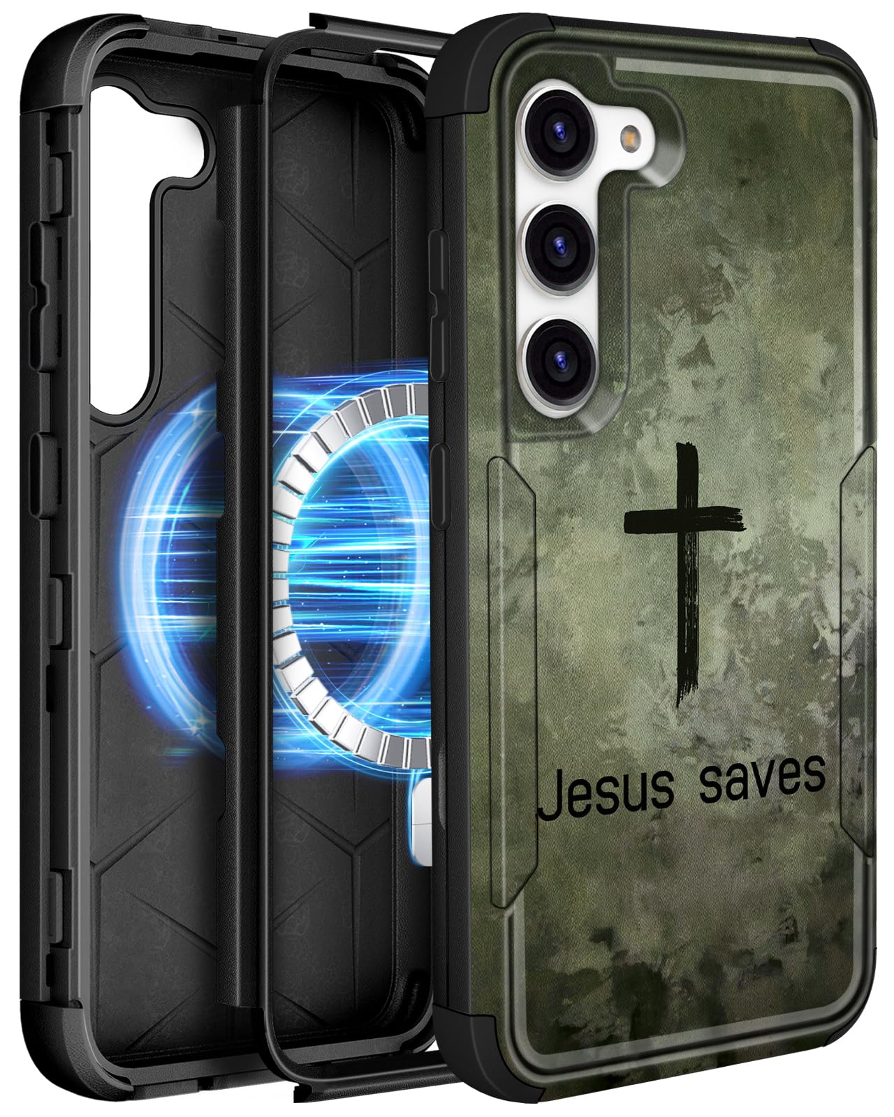 LISEVO Heavy Duty for Samsung Galaxy S23 Case - Compatible with MagSafe Shockproof Protective Rugged Magnetic Men Military Grade Shock Drop Proof Durable Phone Cover Funda for S23 Case, Cross