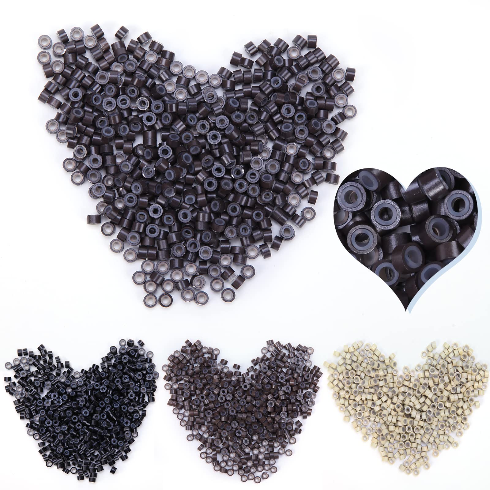 Elailite Micro Rings 5mm Dark brown Silicone Lined 1000 Pcs Links Beads Linkies for Pre Bonded I Tip Human Hair Extensions Feather Hair Extensions — image 1