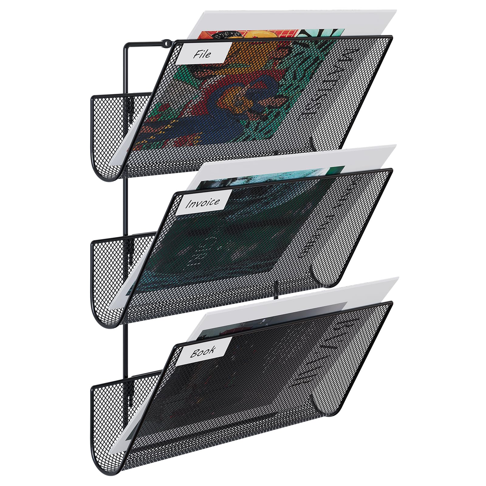 EasyPAG 3 Tier Heavy Duty A4 Mesh in Tray Wall File Holder Mail Organiser Magazine Storage Rack,Black