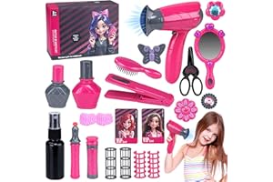 YELLOW RIVER Beauty Hair Salon Playset, 22 Piece Hair Stylist Toy Kit with with Makeup Accessories & Hair Dryer, Pretend Play Set, Christmas & Birthday Gift for Girls