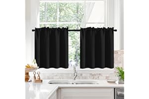 Deconovo Rod Pocket Blackout Curtains - Oeko-TEX Certified Thermal Insulated Light-Blocking Drapes, Sustainable & Easy Care Curtains for Bedroom, Living Room, Nursery - Black, 30W x 30L Inch