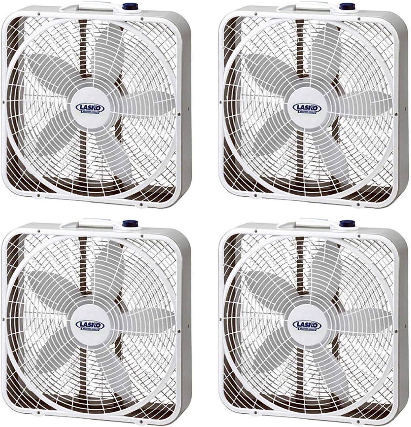 Lasko 3 Speed Weather Shield Performance 20" Box Fan w/Handle, White (4 Pack)