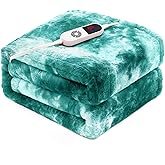 PTQ Electric Heated Throw Blanket 50"x60",Luxury Green Faux Rabbit Fur Electric Throw Blanket,Fast Heating Soft Fluffy Thick Electric Blanket with 6 Heating Levels & 12H Auto Off