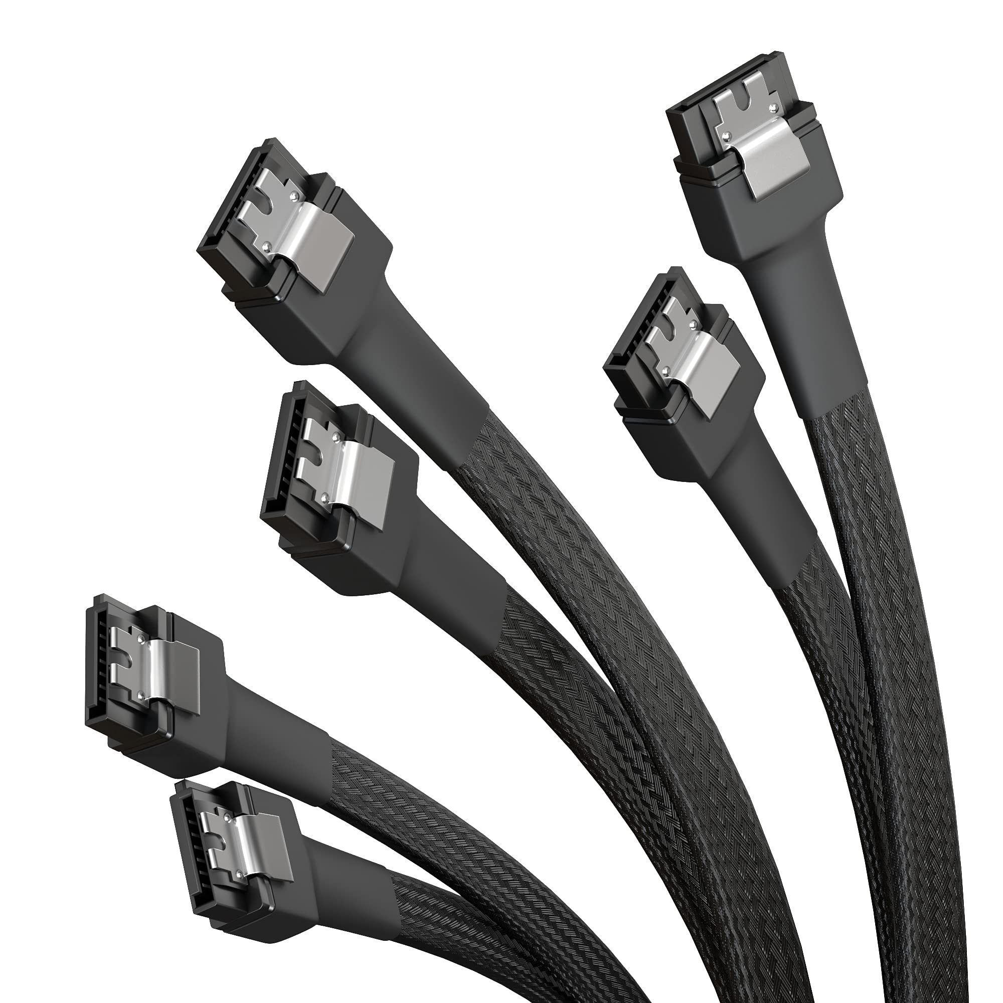 KabelDirekt – 3x SATA 3 cables 6Gb/s – 60cm, straight connector (data cable, 6Gbit/s, SATA III/Serial ATA, L connector, set of 3 cables, connects hard drives/SSDs/hard disks to the motherboard, black)