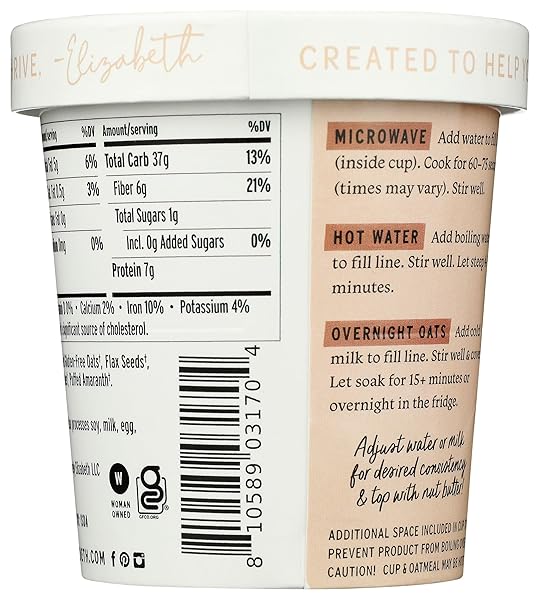 PURELY ELIZABETH ORGANIC ORIGINAL SUPERFOOD OATMEAL CUP, 2 OZ