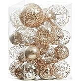 Wironlst Christmas Ball Ornaments Shatterproof Clear Large Plastic Hanging Ball Decorative Baubles Set with Stuffed Delicate Decorations (Multi-Size, Champagne)