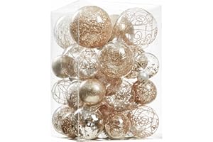 Wironlst Christmas Ball Ornaments Shatterproof Clear Large Plastic Hanging Ball Decorative Baubles Set with Stuffed Delicate Decorations (Multi-Size, Champagne)