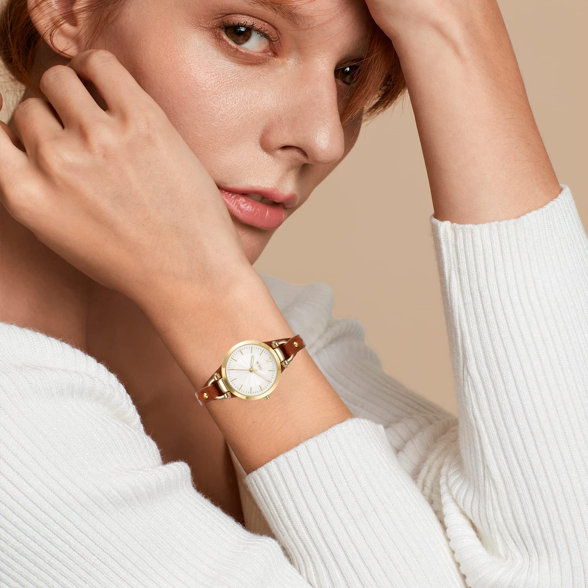 BUREI Women Watches Simple Leather Strap Watch Luxury Quartz Watches Small Thin Ladies Watch Bracelet Band Wristwatch Relogio Feminino