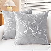 CaliTime Throw Pillow Covers Pack of 2 Modern Shining & Dull Contrast Circles Rings Accent Geometric Cushion Cases Shells for Couch Sofa Home Decor 16 X 16 Inches Silver Gray