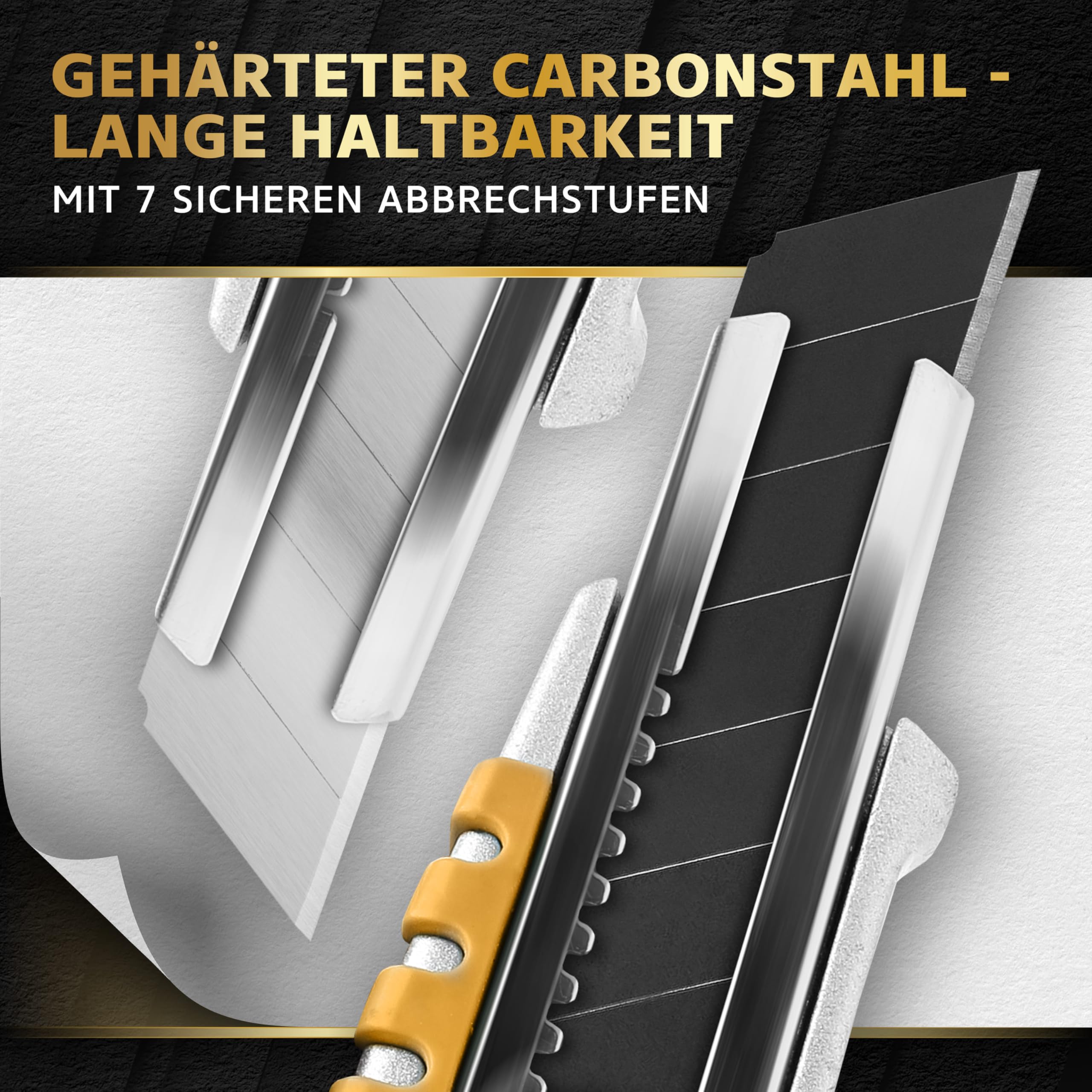KRAFTFELS 60x Profi Cuttermesser Klingen 18mm - Ersatzklingen Cuttermesser aus hochwertigem Carbonstahl - Klingen Cutter Messer - Gehärtet & ultra scharf - Abbrechklingen für Cutter Messer Schwarz 6