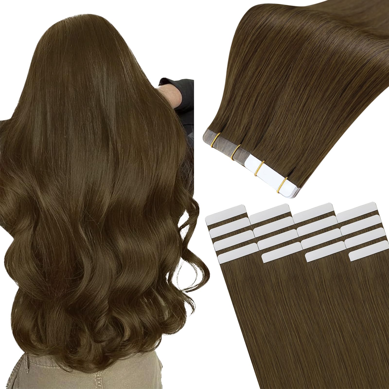 Easyouth Brown Tape Extensions Human Hair Brown Tape in Human Hair Extensions Tape ins Medium Brown Tape in Hair Extensions Real Human Hair 16 Inch 40g 20Pcs — image 1