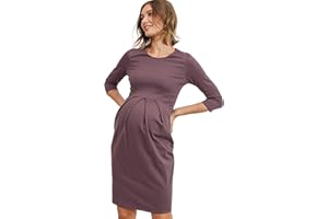 LaClef Women's Knee Length Midi Maternity Dress with Front Pleat - 3/4 Sleeve