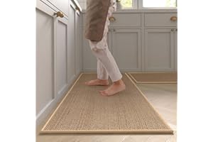 MontVoo Rugs and Mats Washable [2 PCS] Non-Skid Natural Rubber Runner Rugs Set for Kitchen Floor Front of Sink, Hallway, Laundry Room 17"x30"+17"x47" (Oats)