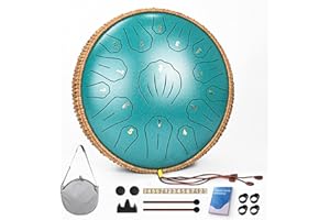 ROTHERGLI Steel Tongue Drum - 13 Inch 15 Note Tongue Drum, Handpan Musical Instrument for Adults Kids, Steel Drum with Music Book, Steel Drums Instruments with Mallet and Carry Bag, C Major (Malachite Green)