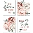 Sweet Jojo Designs Blush Pink Boho Shabby Chic Floral Girl Wall Art Prints Room Decor for Baby Nursery Kids Bohemian Off White Ivory Vintage Garden Watercolor Flower Nature Elegant Pastel Dusty Rose