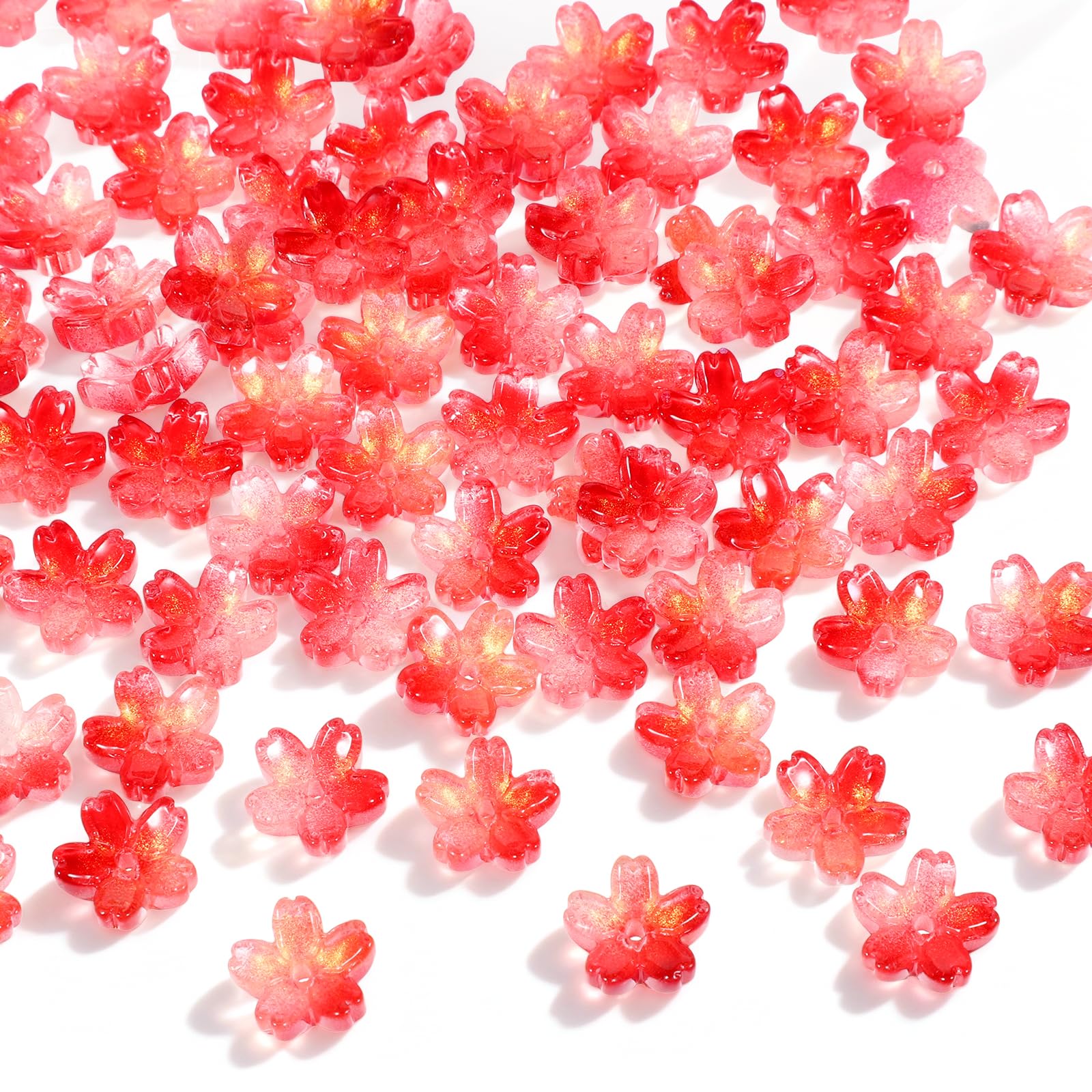 Photo 1 of 100 Pcs Flower Beads, Pink Gradient Flower-Beads, Cherry Blossom Glass Beads, Bead Caps Charms, Floral Spacer Bead for Jewelry Making, DIY Craft (Gold, Pink)