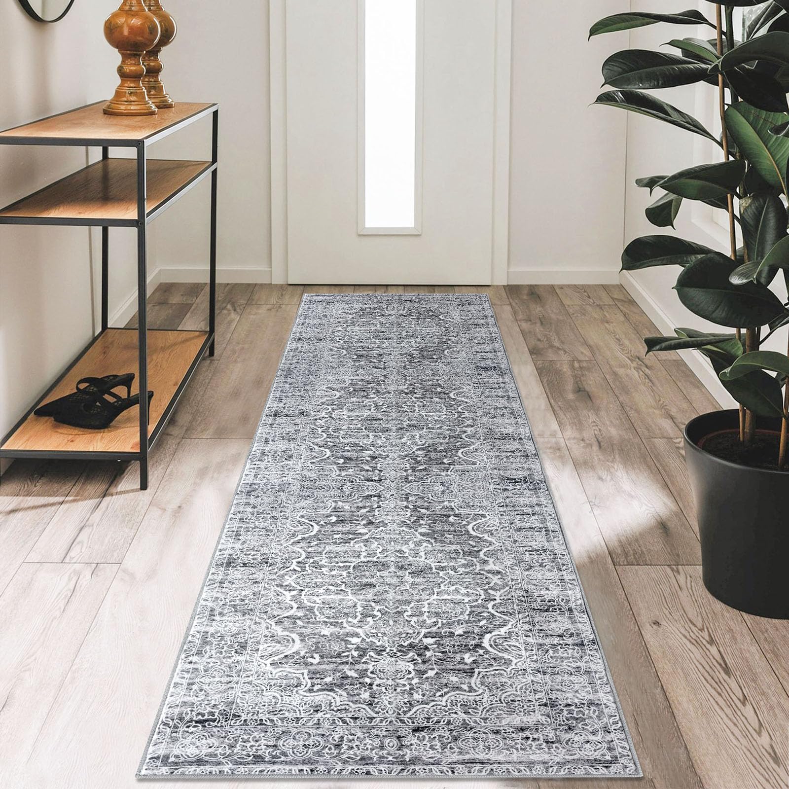KUTA Vintage Washable Runner Rug, 2x7 Non-Slip Vintage Grey Hallway Kitchen Runners Soft Printed Distressed Tribal Farmhouse Floor Carpet Rugs for Laundry Bedroom Living Room Image KUTA Vintage Washable Runner Rug, 2x7 Non-Slip Vintage Grey Hallway Kitchen Runners Soft Printed Distressed Tribal Farmhouse Floor Carpet Rugs for Laundry Bedroom Living Room Image