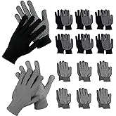 14 Pair Work Gloves With Anti-slip Grip Liners, Knitted Nylon Dot Grip Safety Gloves for Men & Women - Black/Grey