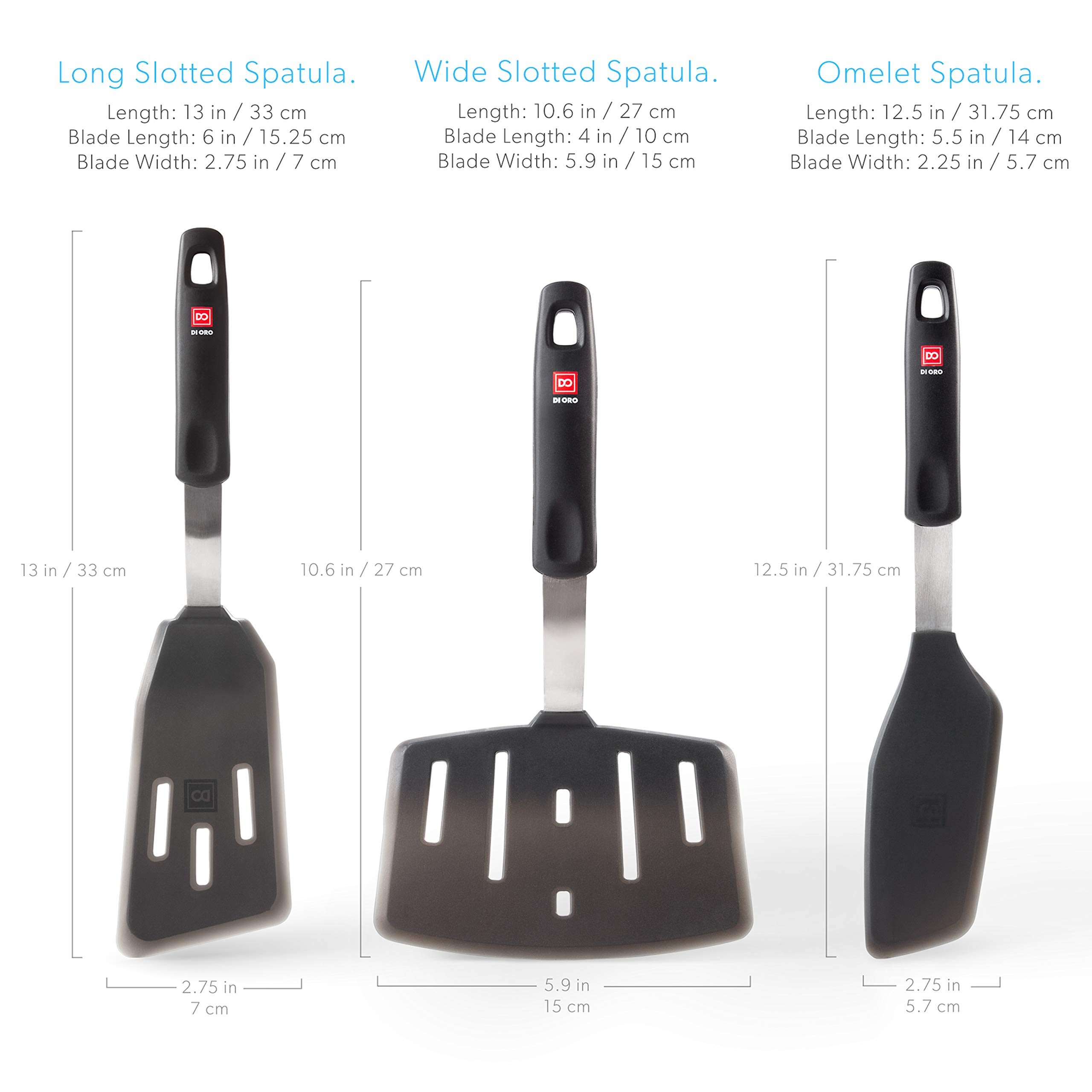 DI ORO Silicone Turner Spatula Set - Forever Warranty - Kitchen Spatulas for Nonstick Cookware - 600°F Heat-Resistant & BPA Free - Flexible & Thin Flippers for Turning Eggs & Pancakes (6 Piece, Black)