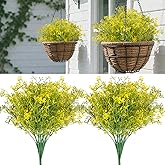 RAINFLOW Artificial Flowers for Outdoors - 4PCS UV Resistant Fake Flowers for Decoration, Small Jasmine Buds Ivy for Centerpiece Front Porch Kitchen Garden Wedding Thanksgiving Decor(13.7" Yellow)