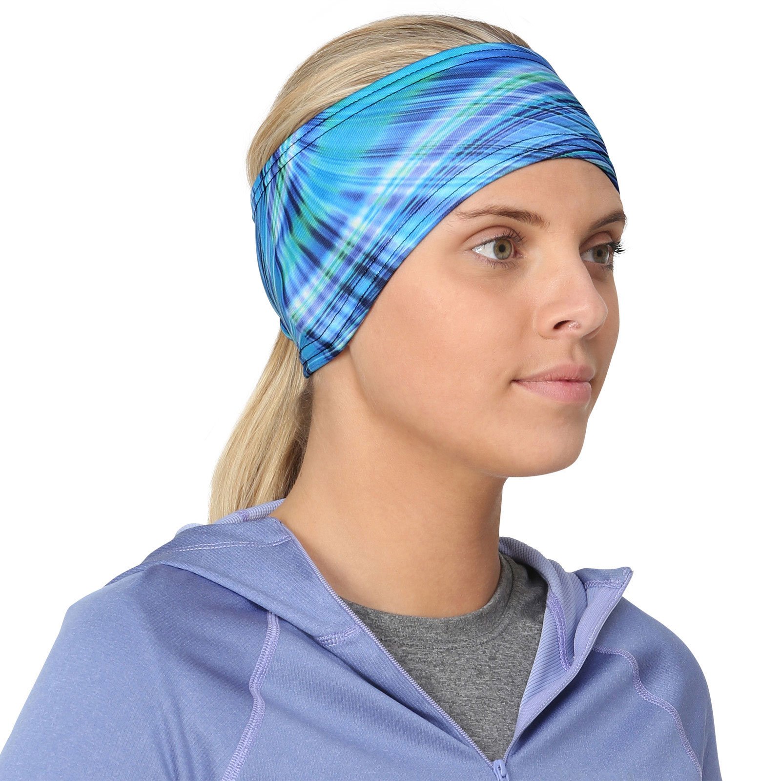 TrailHeads Women's Print Ponytail Headband – Made in USA - deep dive blue — image 1